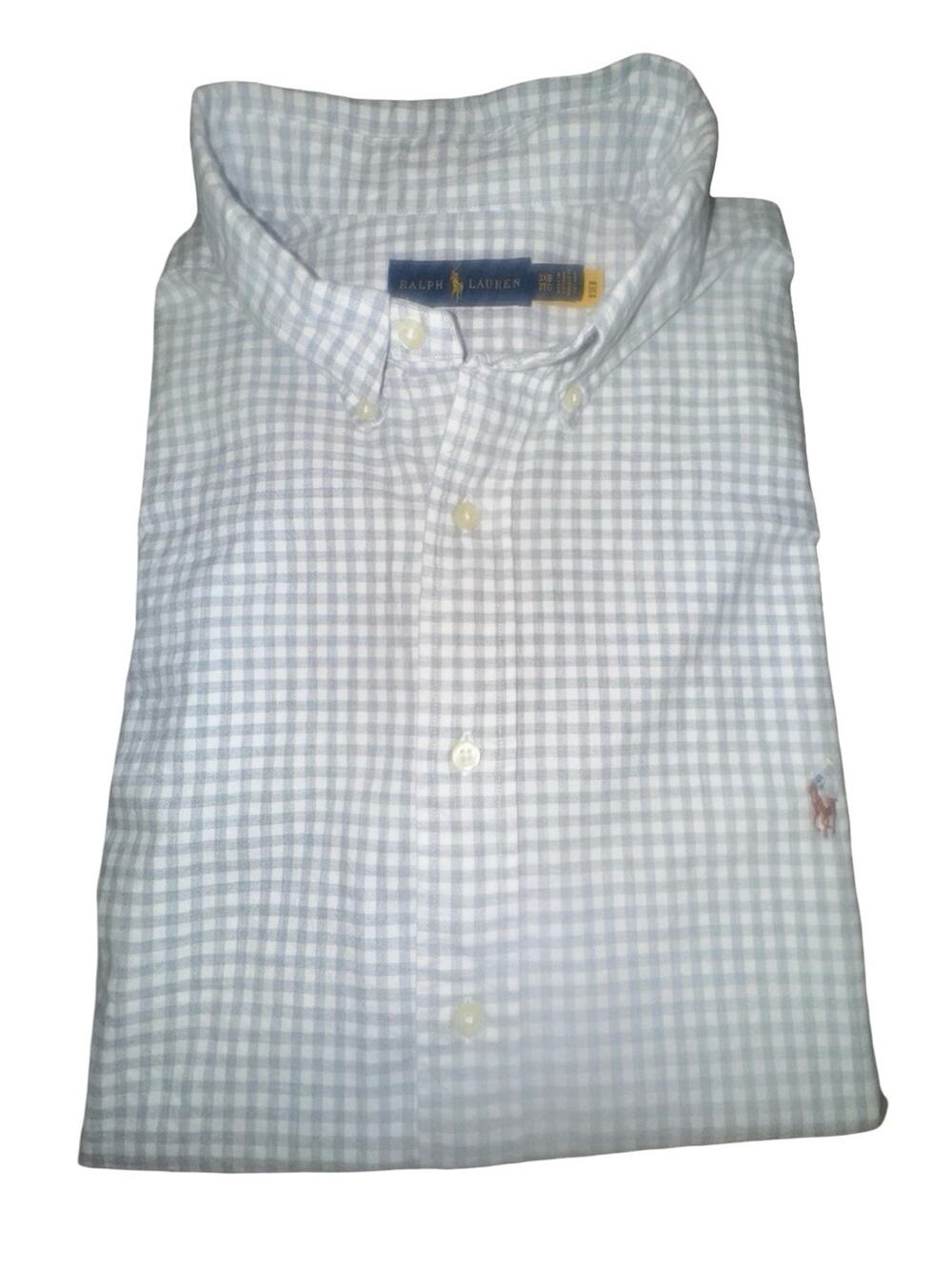 Ralph Lauren Cotton Oxford Gray White Gingham Sz 3XB/TG (3XL Tall)
